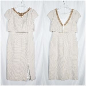 THEIA metallic stripe cocktail dress with beading and sequin wedding